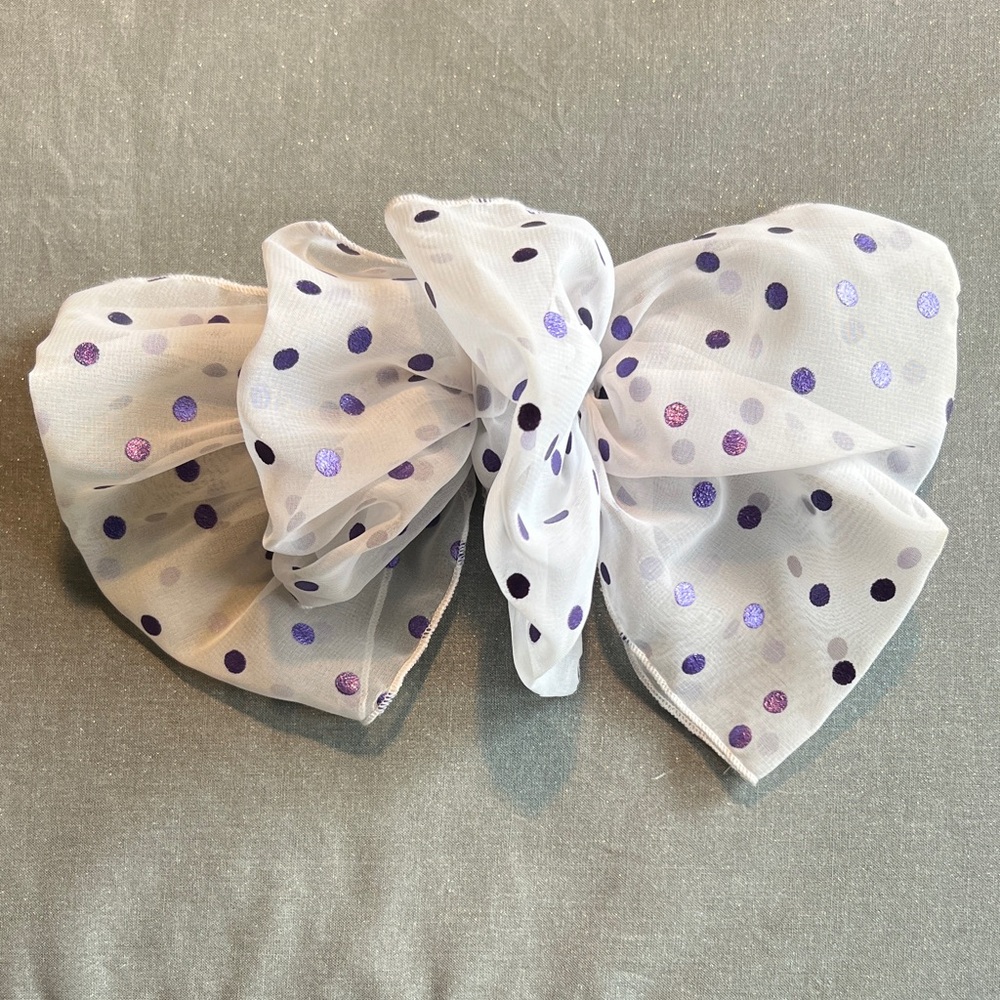 Vintage 80s 90s Purple and White Polka Dot Big Puffy Bow Hair Barrette